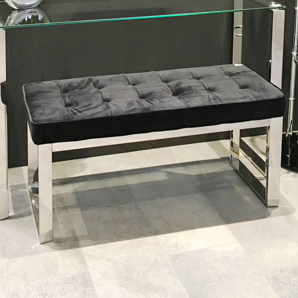 Reno Black Textile Fabric Hallway Bench With Stainless Steel Legs