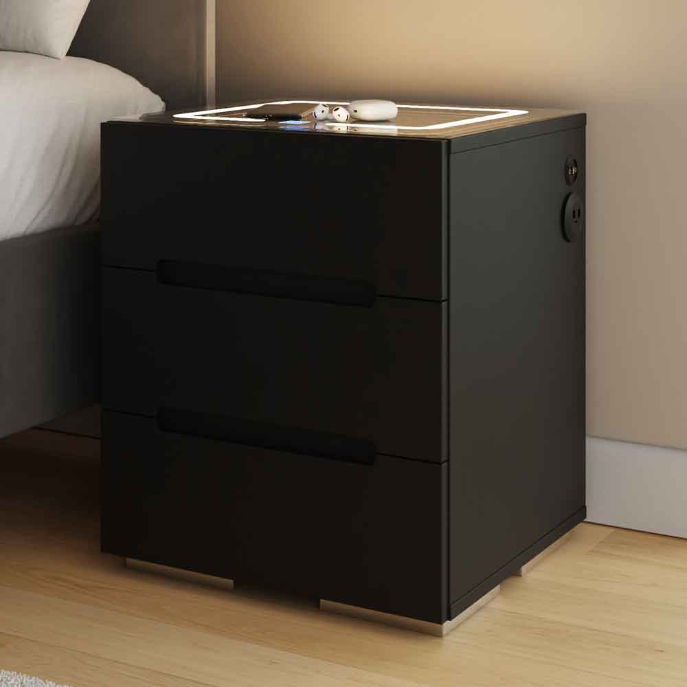 Rormis Wooden Bedside Cabinet in Black and LED