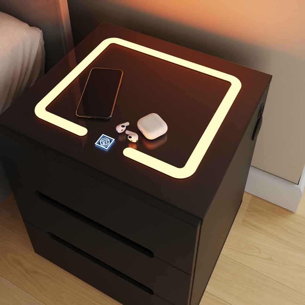 Rormis Wooden Bedside Cabinet in Black and LED