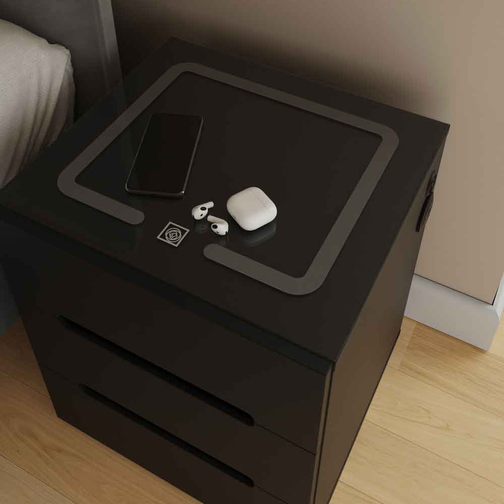 Rormis Wooden Bedside Cabinet in Black and LED
