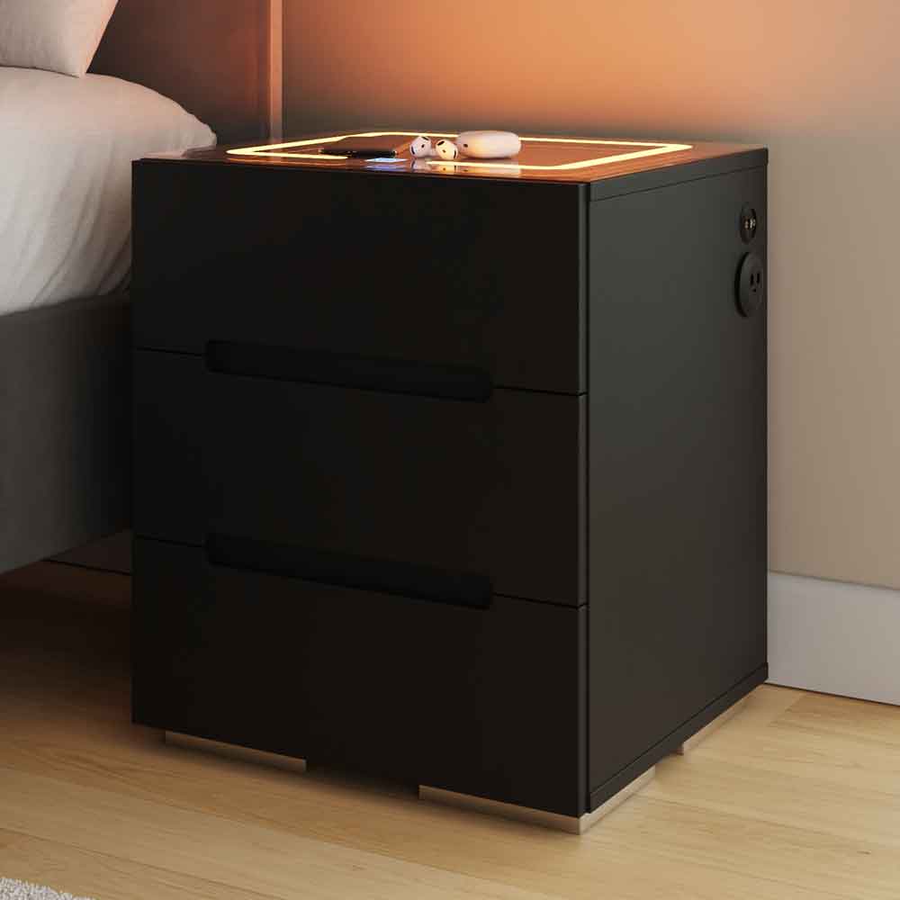 Rormis Wooden Bedside Cabinet in Black and LED