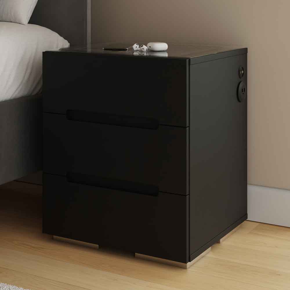 Rormis Wooden Bedside Cabinet in Black and LED
