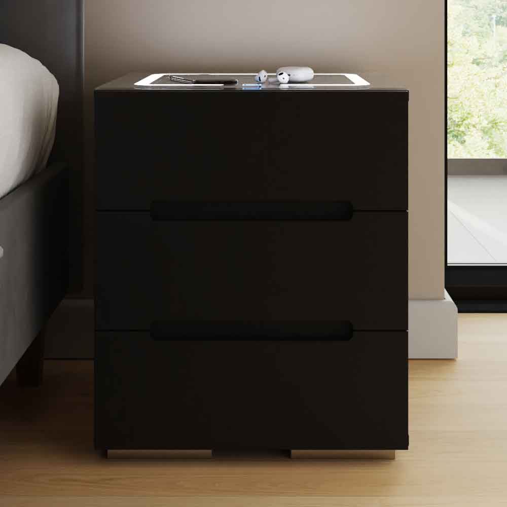 Rormis Wooden Bedside Cabinet in Black and LED