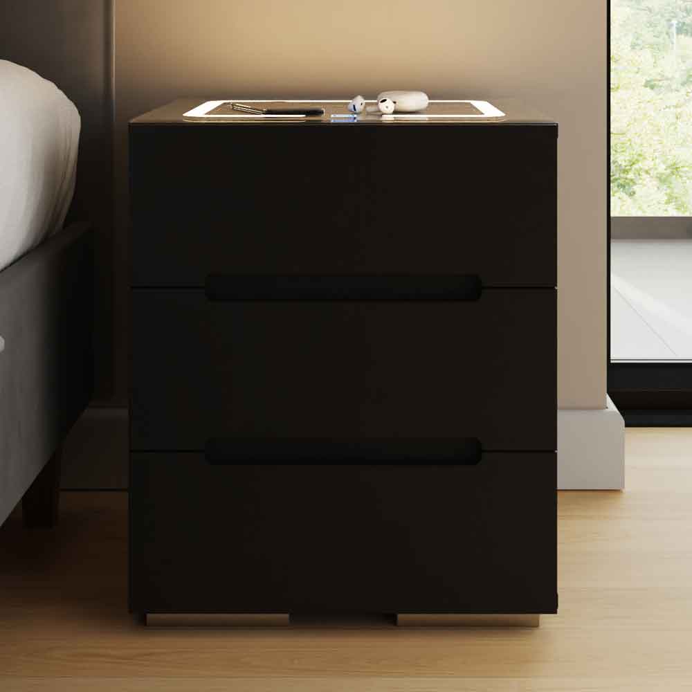 Rormis Wooden Bedside Cabinet in Black and LED