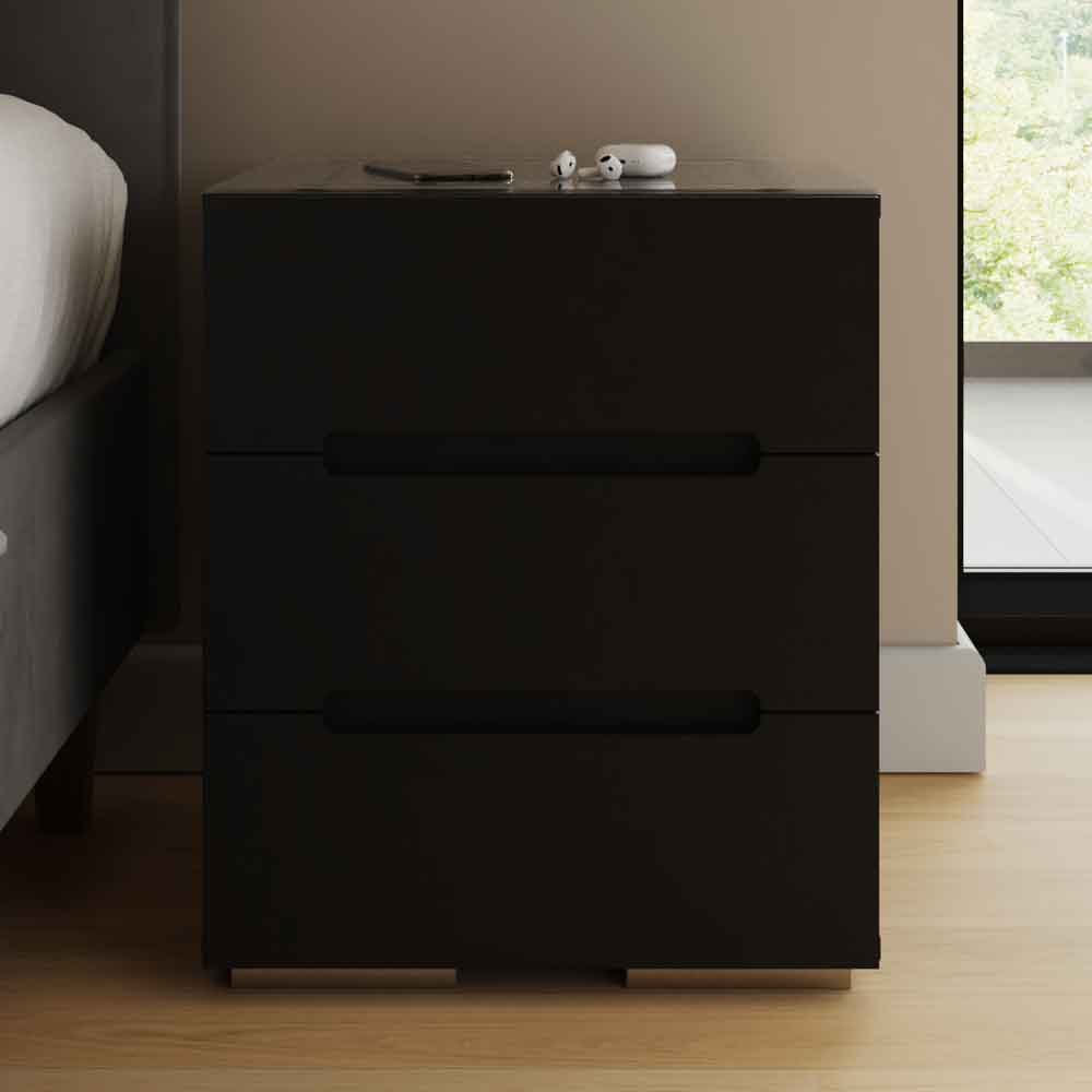 Rormis Wooden Bedside Cabinet in Black and LED