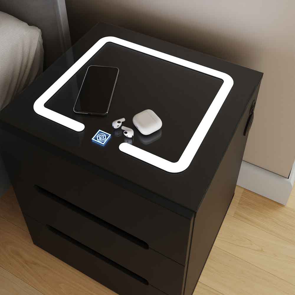 Rormis Wooden Bedside Cabinet in Black and LED