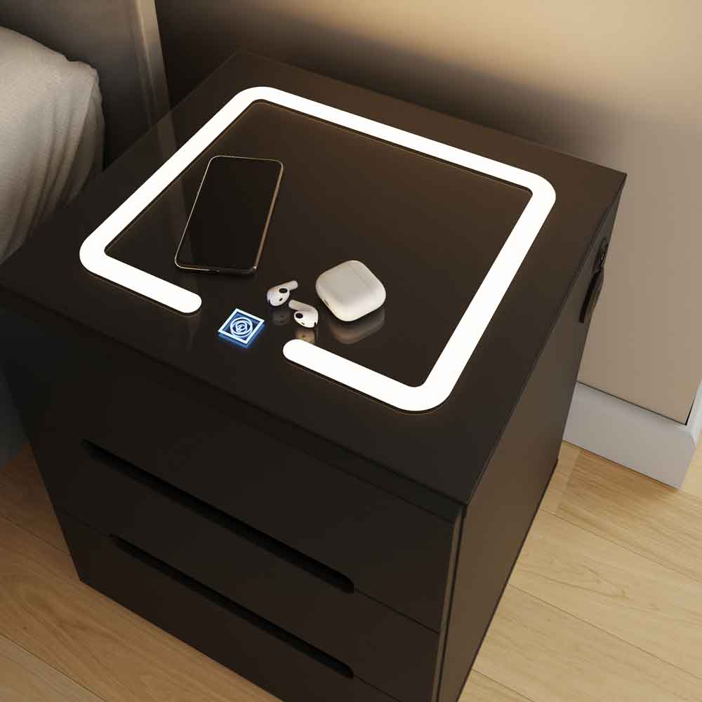 Rormis Wooden Bedside Cabinet in Black and LED