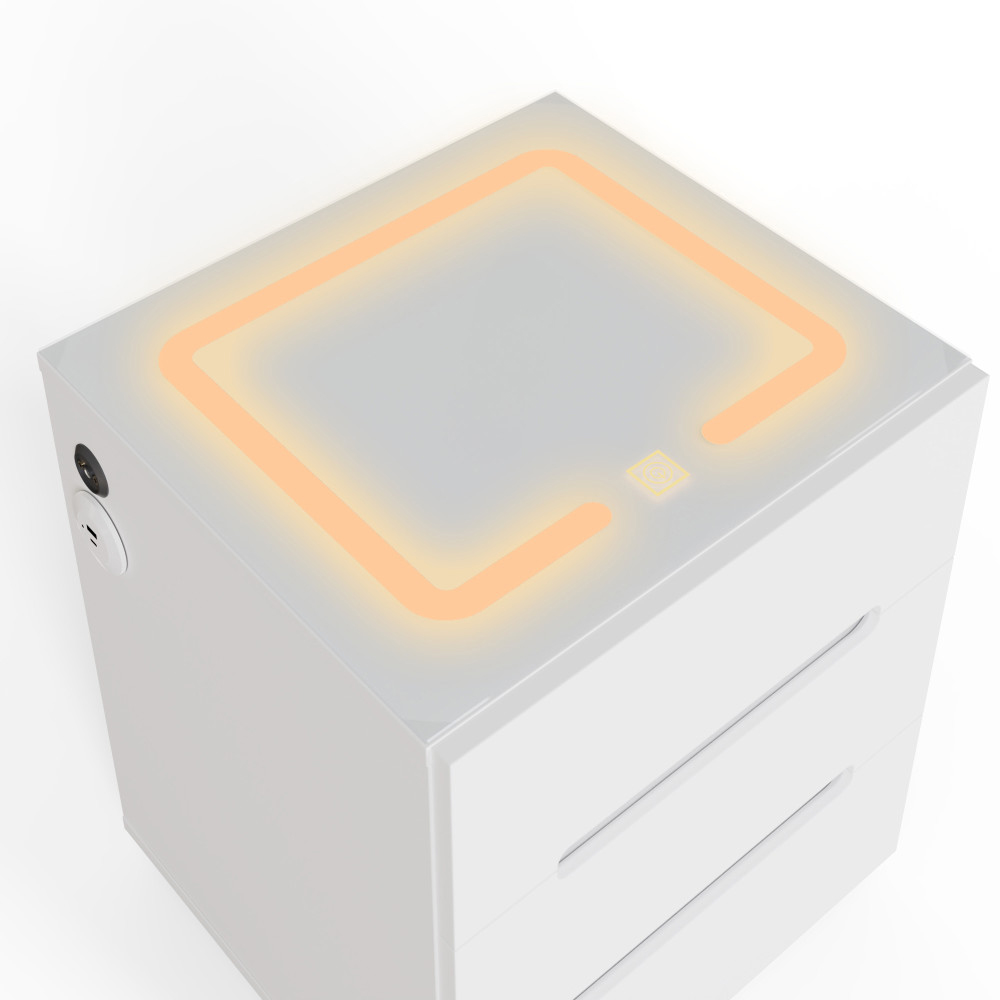 Rormis Wooden Bedside Cabinet in White and LED