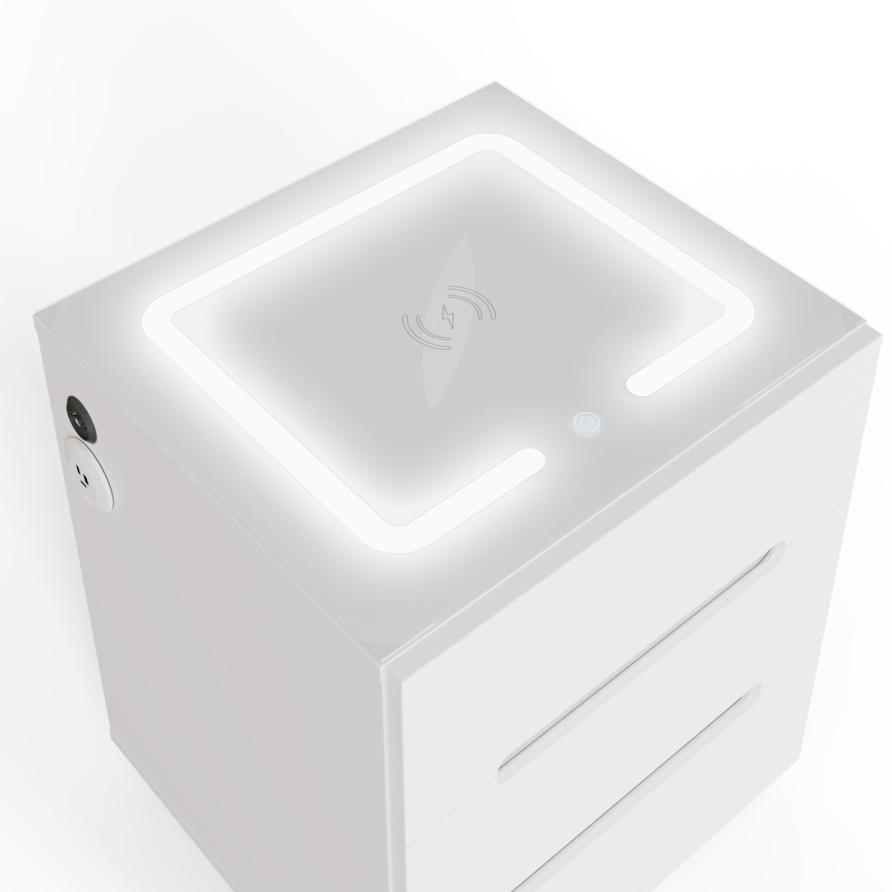 Rormis Wooden Bedside Cabinet in White and LED