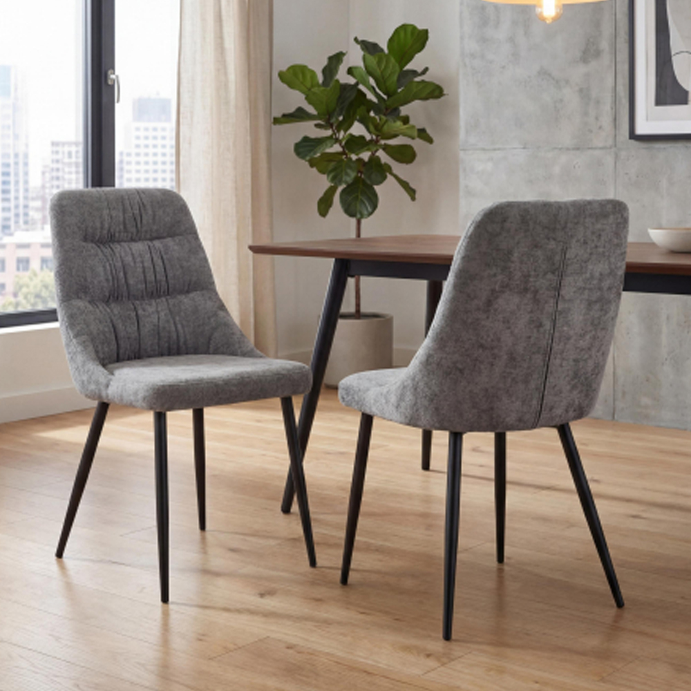 Roscoe Grey Fabric Dining Chairs in Pair
