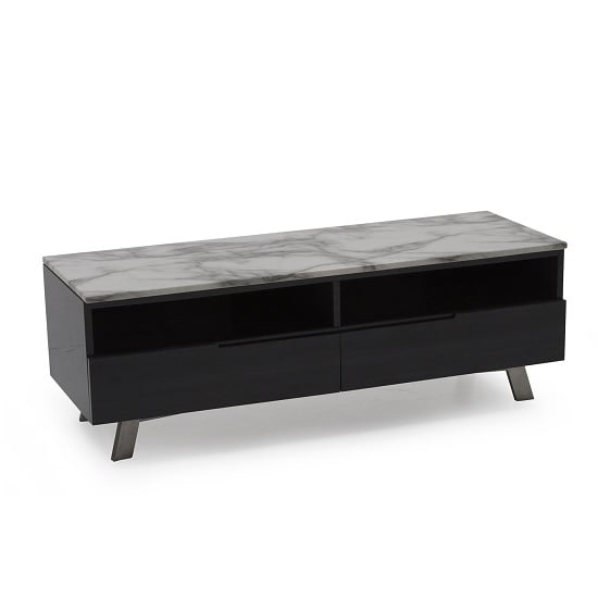 Roscoe Marble Top TV Stand In White With High Gloss Metal Base
