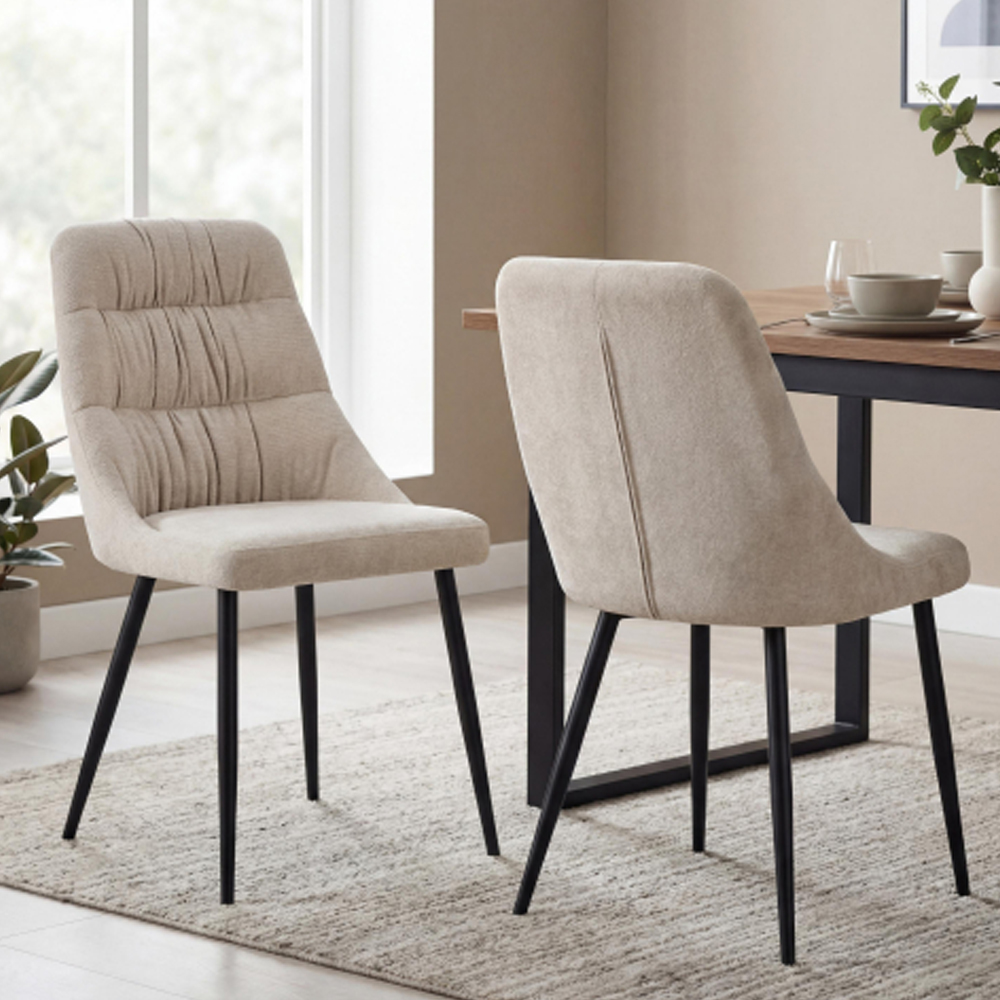 Roscoe Natural Fabric Dining Chairs in Pair