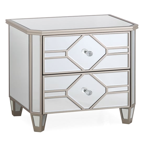 Rose Mirrored Bedside Cabinet With 2 Drawers In Silver