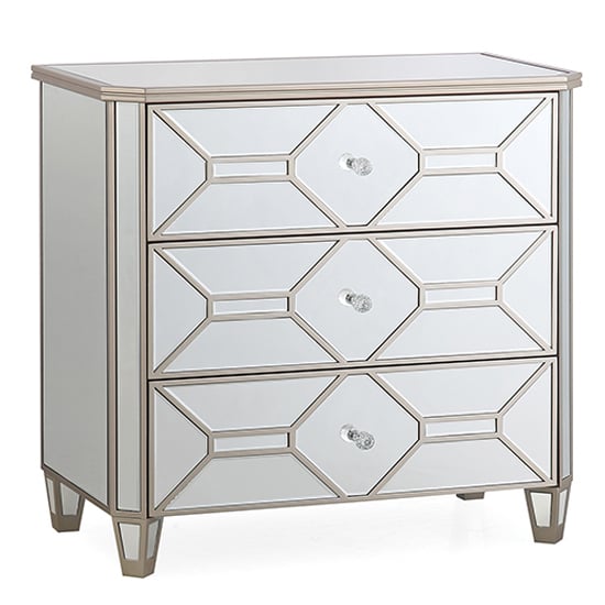 Product photograph of Rose Mirrored Chest Of 3 Drawers In Silver from Furniture in Fashion