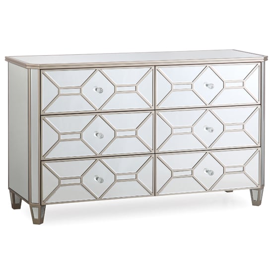 Product photograph of Rose Mirrored Chest Of 6 Drawers In Silver from Furniture in Fashion