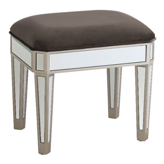 Product photograph of Rose Mirrored Dressing Stool With Fabric Seat In Silver from Furniture in Fashion
