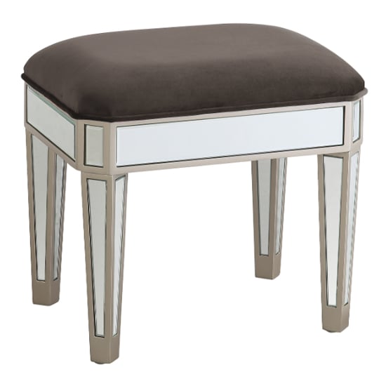 Rose Mirrored Dressing Stool With Fabric Seat In Silver Furniture in Fashion