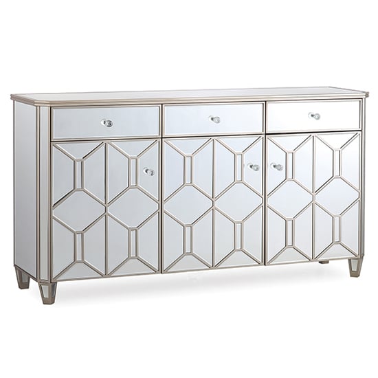 Rose Mirrored Sideboard With 3 Doors And 3 Drawers In Silver