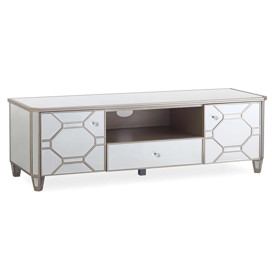 Read more about Rose mirrored tv stand with 2 doors and 1 drawer in silver