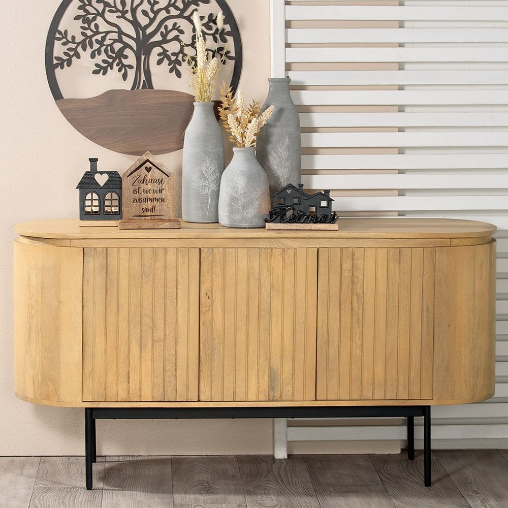 Roseau Wooden Sideboard With 3 Doors In Natural