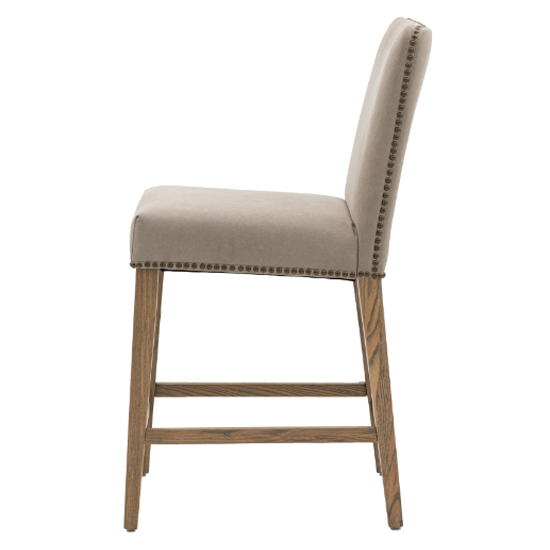 Roselle Cement Grey Fabric Bar Chairs With Oak Legs In Pair Furniture
