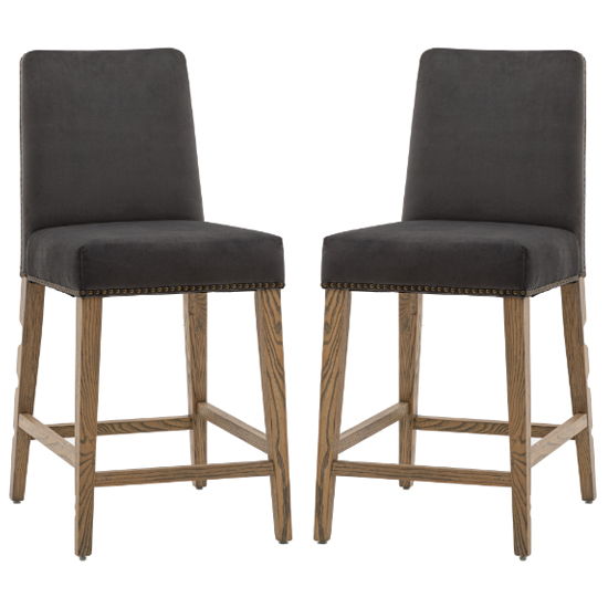 Photo of Roselle mouse velvet bar chairs with oak legs in pair
