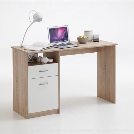 Product photograph of Rosemary Contemporary Computer Desk In Canadian Oak And White from Furniture in Fashion