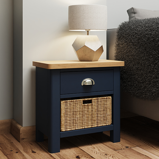 Photo of Rosemont wooden 1 basket unit lamp table in dark blue
