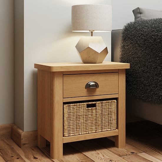 Photo of Rosemont wooden 1 basket unit lamp table in rustic oak