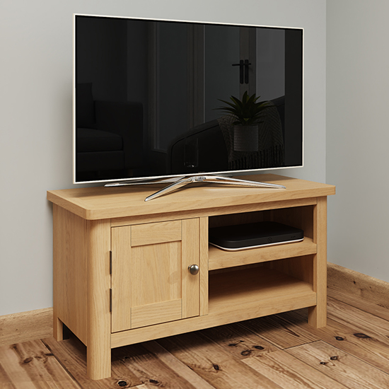 Product photograph of Rosemont Wooden 1 Door 1 Shelf Tv Stand In Rustic Oak from Furniture in Fashion