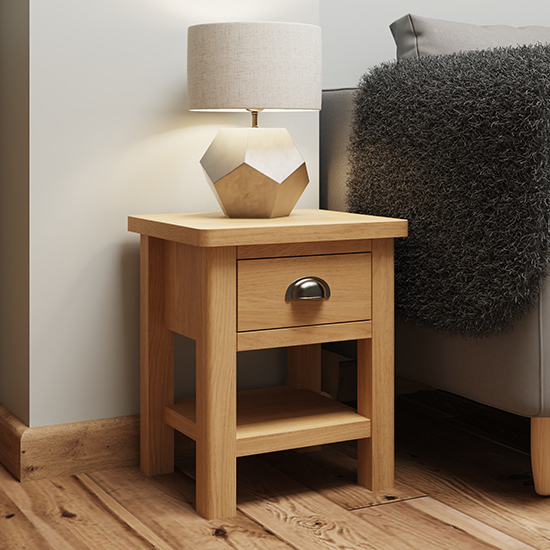 Product photograph of Rosemont Wooden 1 Drawer Lamp Table In Rustic Oak from Furniture in Fashion