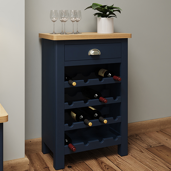 Product photograph of Rosemont Wooden 1 Drawer Wine Cabinet In Dark Blue from Furniture in Fashion