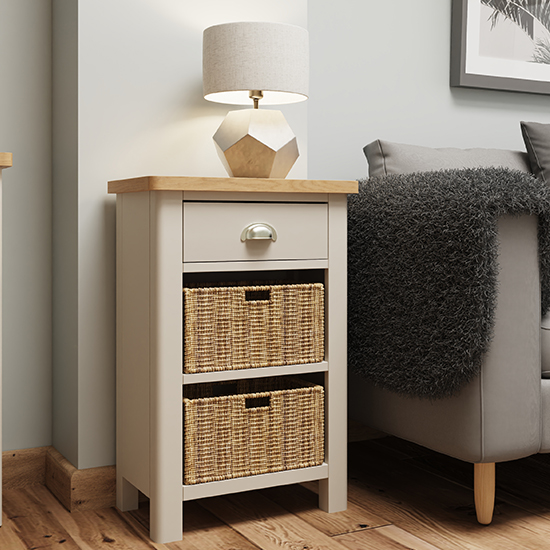 Product photograph of Rosemont Wooden 2 Basket Units Lamp Table In Dove Grey from Furniture in Fashion