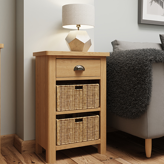 Rosemont Wooden 2 Basket Units Lamp Table In Rustic Oak