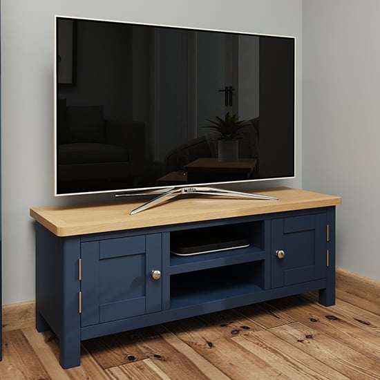 Product photograph of Rosemont Wooden 2 Doors 1 Shelf Tv Stand In Dark Blue from Furniture in Fashion