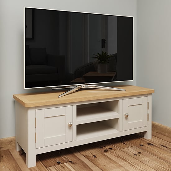 Photo of Rosemont wooden 2 doors 1 shelf tv stand in dove grey