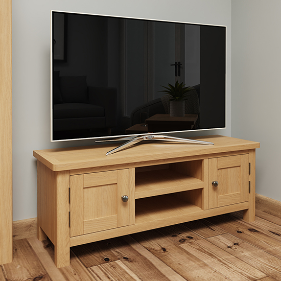 Read more about Rosemont wooden 2 doors 1 shelf tv stand in rustic oak