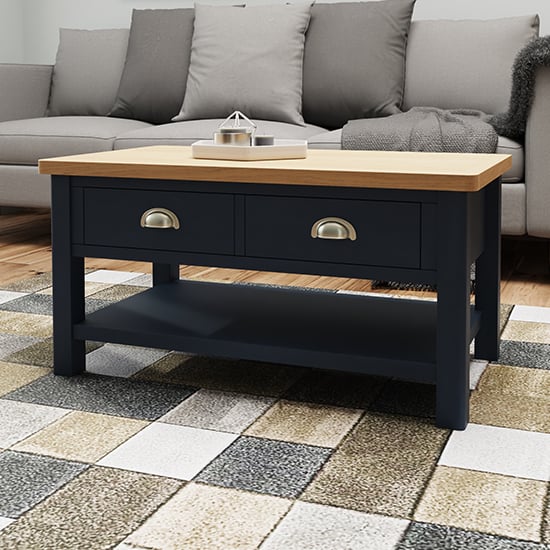Product photograph of Rosemont Wooden 1 Drawer Coffee Table In Dark Blue from Furniture in Fashion
