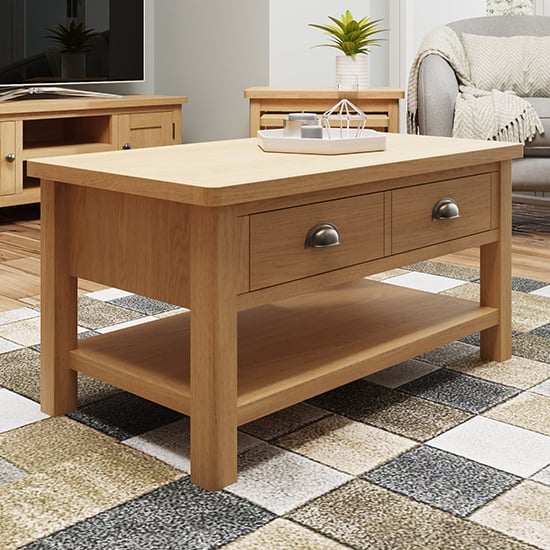 Product photograph of Rosemont Wooden 1 Drawer Coffee Table In Rustic Oak from Furniture in Fashion