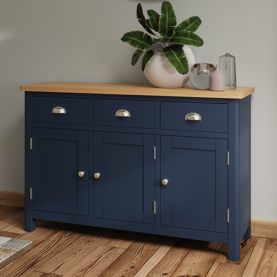 Photo of Rosemont wooden 3 doors 3 drawers sideboard in dark blue