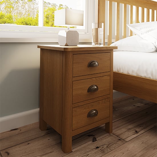 Read more about Rosemont wooden 3 drawers bedside cabinet in rustic oak
