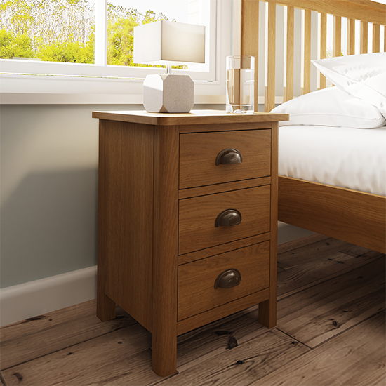 Photo of Rosemont wooden 3 drawers bedside cabinet in rustic oak