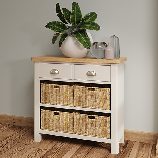 Product photograph of Rosemont Wooden 4 Basket Units Sideboard In Dove Grey from Furniture in Fashion