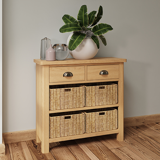 Rosemont Wooden 4 Basket Units Sideboard In Rustic Oak Furniture in