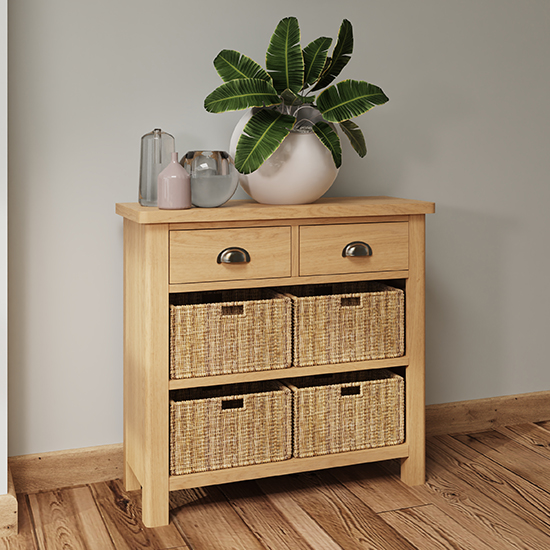 Product photograph of Rosemont Wooden 4 Basket Units Sideboard In Rustic Oak from Furniture in Fashion