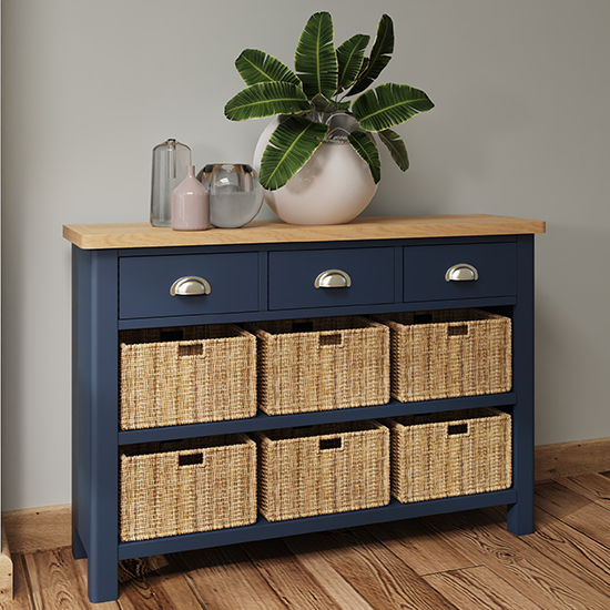 Product photograph of Rosemont Wooden 6 Basket Units Sideboard In Dark Blue from Furniture in Fashion