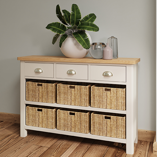Product photograph of Rosemont Wooden 6 Basket Units Sideboard In Dove Grey from Furniture in Fashion