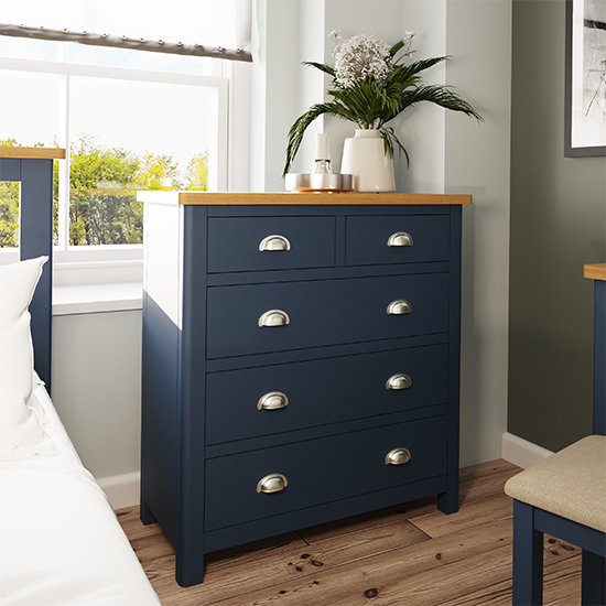 Rosemont Wooden Chest Of 5 Drawers In Dark Blue Furniture in Fashion