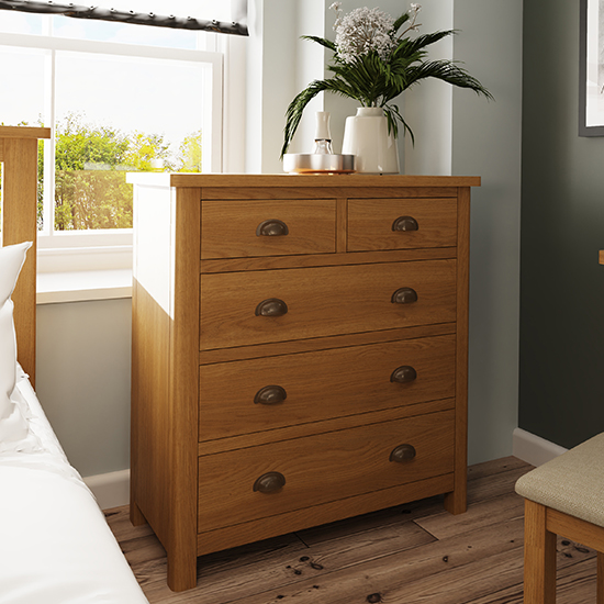 Rosemont Wooden Chest Of 5 Drawers In Rustic Oak thumbnail