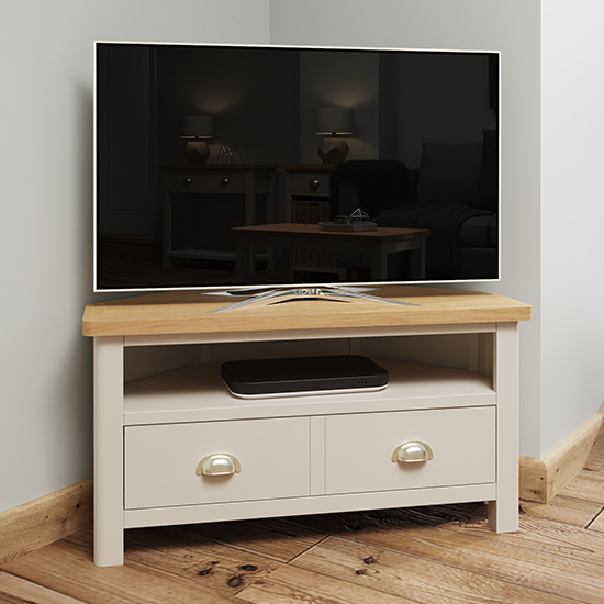 Photo of Rosemont wooden corner tv stand in dove grey